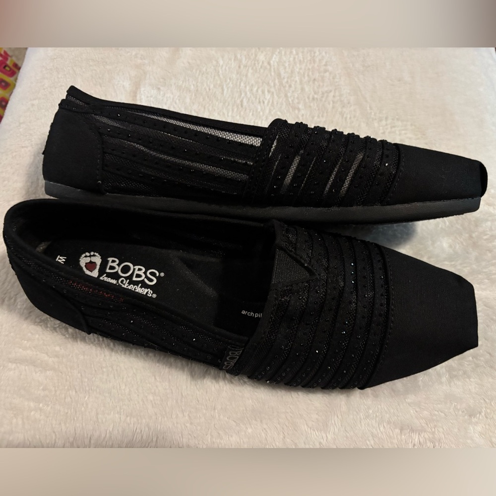 Bob’s from Skechers, Black Mesh & Gem, Casual Flats